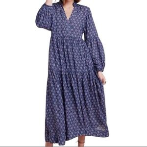 Maeve Anthropologie Navy Floral Long Sleeve Dress